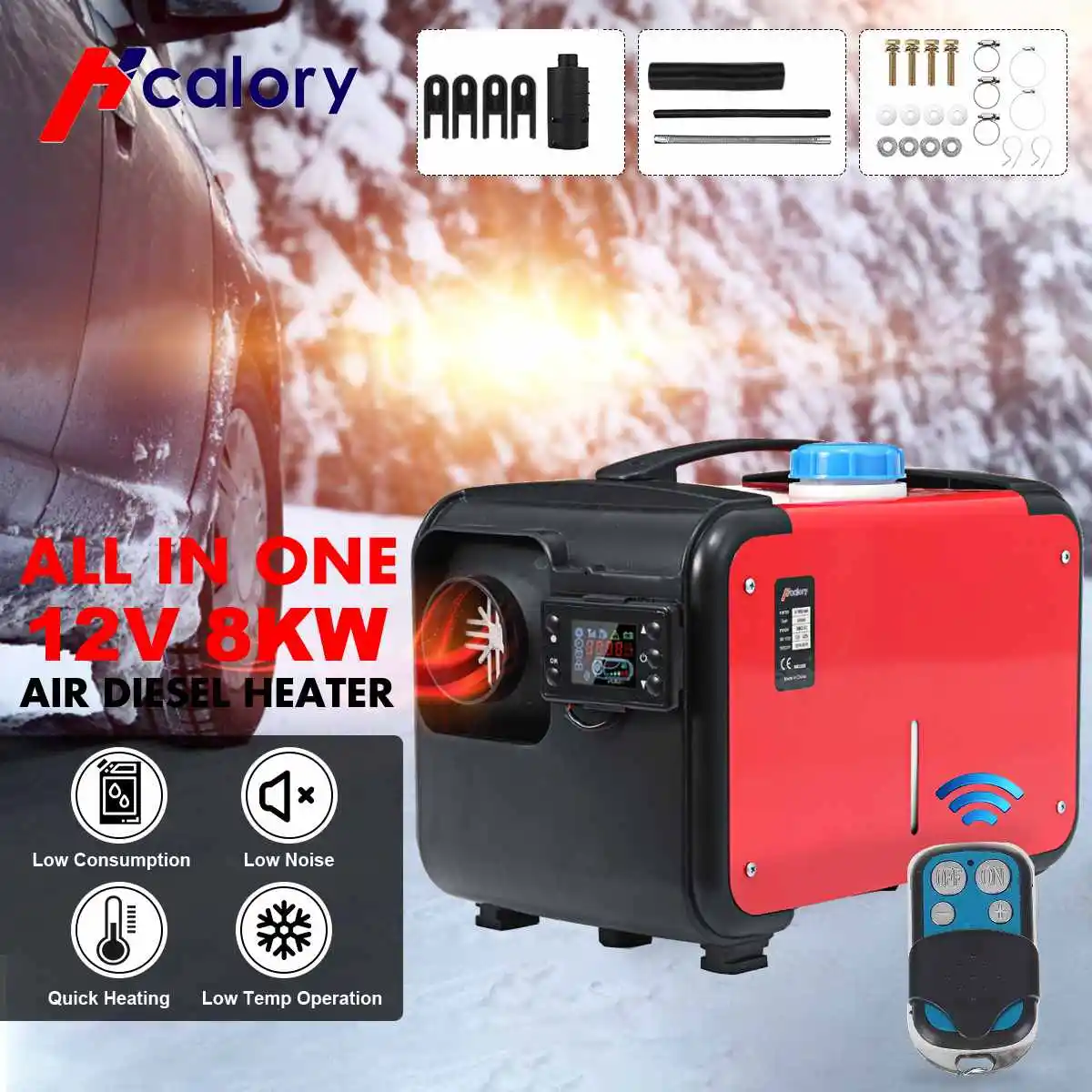 Все в одном 8000 Вт Воздушный дизельный Обогреватель 8 кВт 12 в автомобильный обогреватель с одним отверстием для грузовиков домов на колесах и лодок автобусов + ЖК-переключатель + пульт дистанционного управления на английском языке