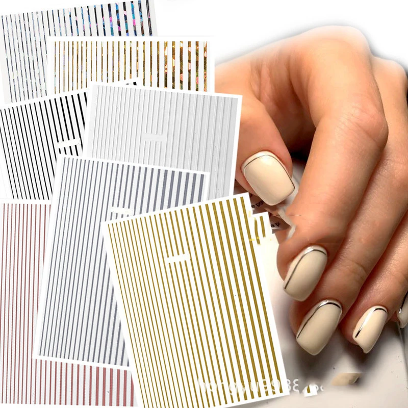 

1 Pc Nail Strip Stickers Black/Gold/Rose Gold/Silver Metal Strip Tape Nail Art Adhesive DIY Foil Tips Nail Sticker Nail Foil