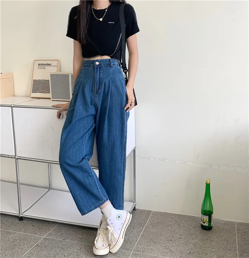 DD2337 новые модные Универсальные прямые свободные брюки с высокой талией и