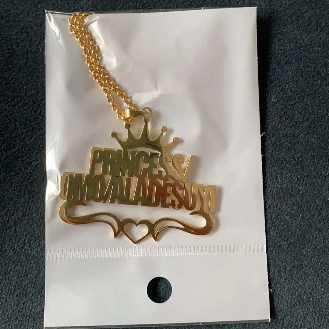 Customized Name Necklace Personalized Heart Necklace For Women Stainless Steel Crown Nameplate Pendant Jewelry Gift Bijoux Bff