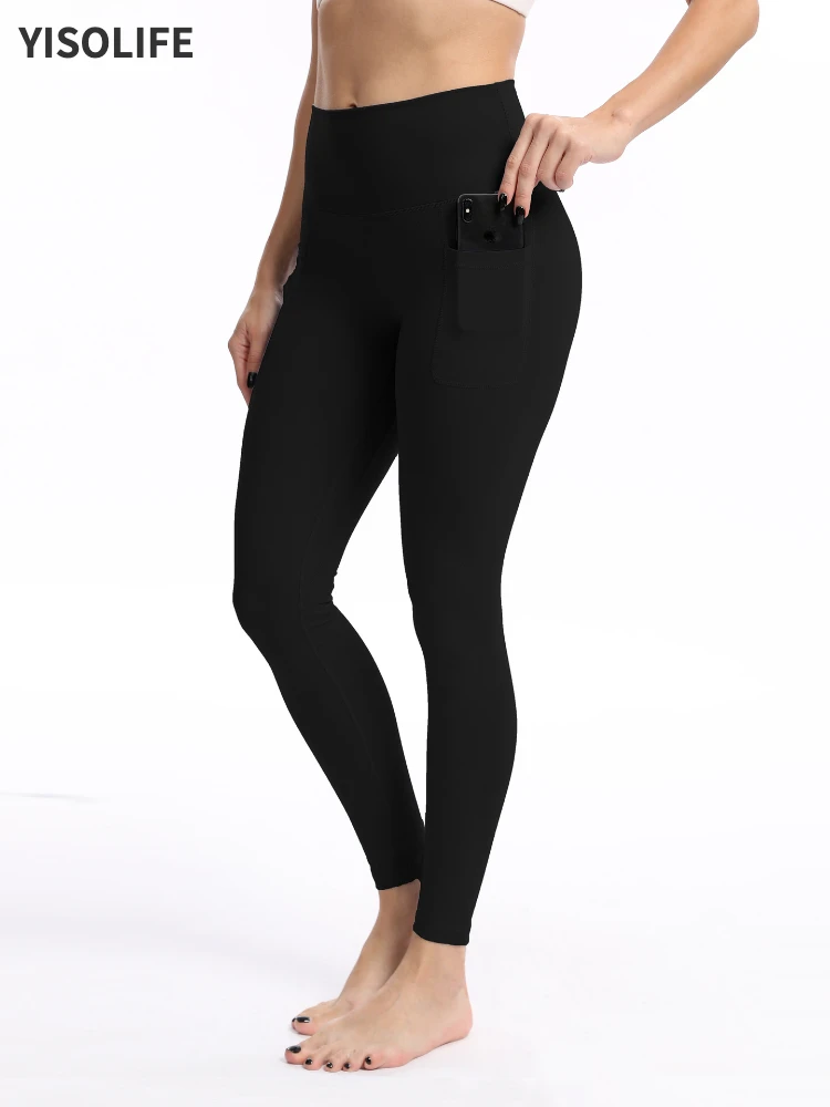 

YISOLIFE Athletic Women's Essential High Waisted Gym Leggings Buttery Soft Workout Pants with Side Pockets 25'' Pants Women