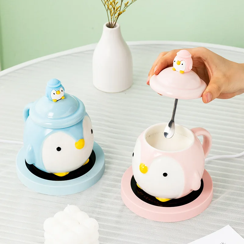 

Термостатическая керамическая кофейная кружка с милым Пингвином из мультфильма 55 °, Офисная модная чашка для воды с подарочной коробкой, подарок для детей и любимых