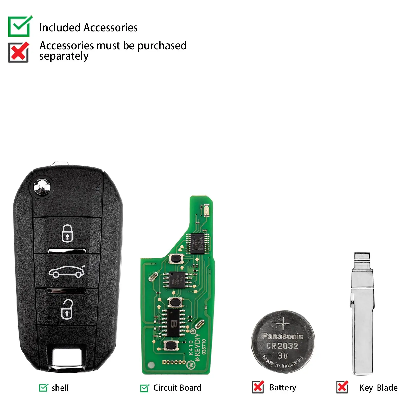 Фото KEYDIY KD NB47-3 Универсальный откидной дистанционный ключ с 3 кнопками, совместимый с Peugeot Type №2