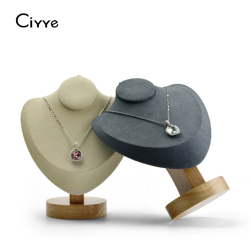 

Ciyye Small Wooden Necklace Display Bust 18cm Necklace Exhibition Stand with Microfiber Jewelry Display Model Customized