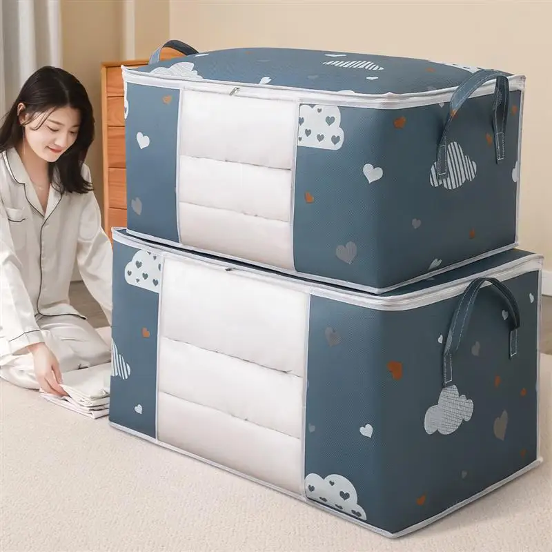 

Quilt Storage Bags With Zipper Foldable Organizer Large Clothes Portable Visible Collecting Pouch Moisture Household Box
