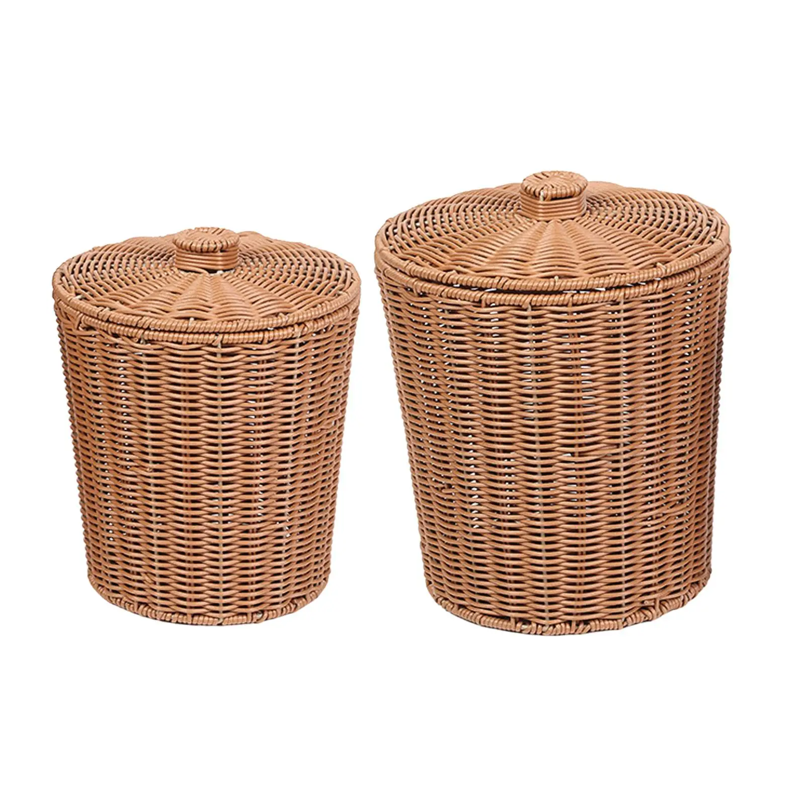 

Wicker Trash Basket Plastic Food Serving with Lid Round Paper Waste Basket for Home Decoration Patio Toys Snack Fruit Tray