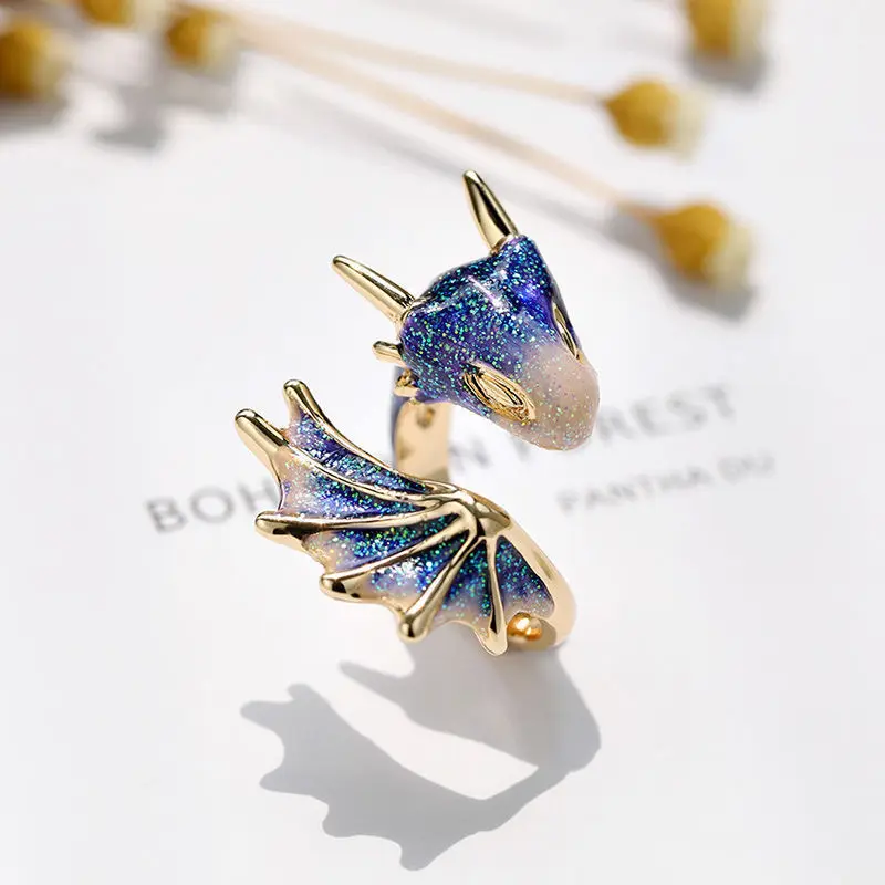 

Fashion Enamel Starry Sky Blue Dragon Ring for Women Colorful Personalized Fresh Opening Adjustable Ring Trend Punk Jewelry Gift