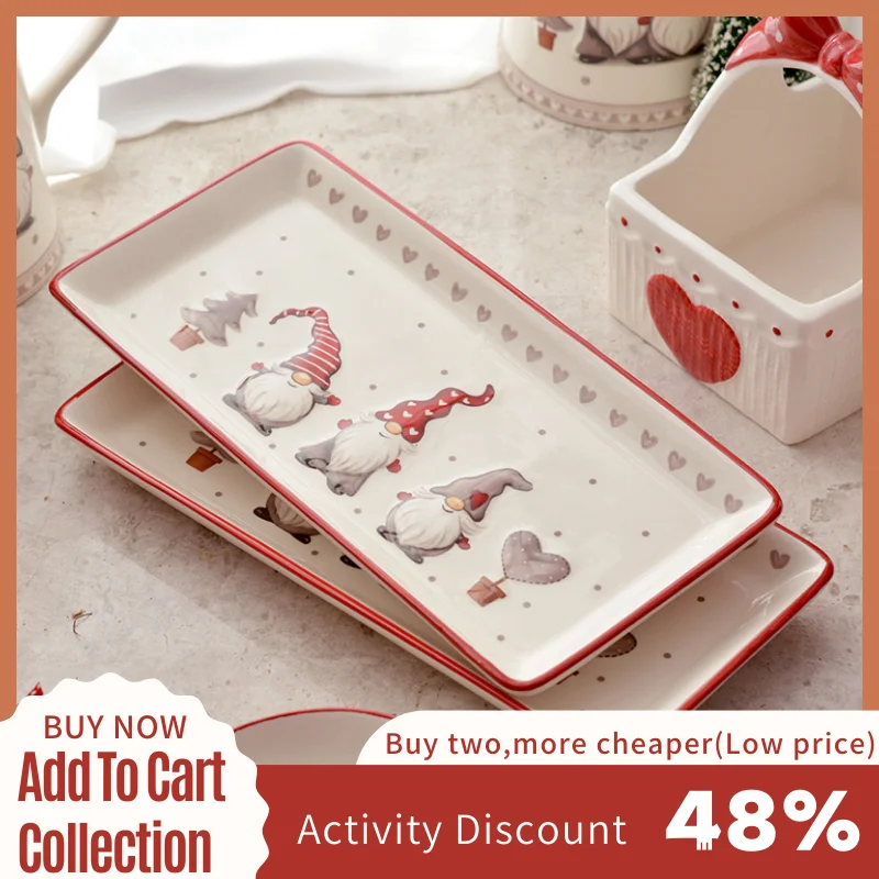

Christmas Plate Decor Tray Santa Claus Ceramic Plate DIY Circular Candy Snacks Storage Birthday Celebration Dessert Tray Gift