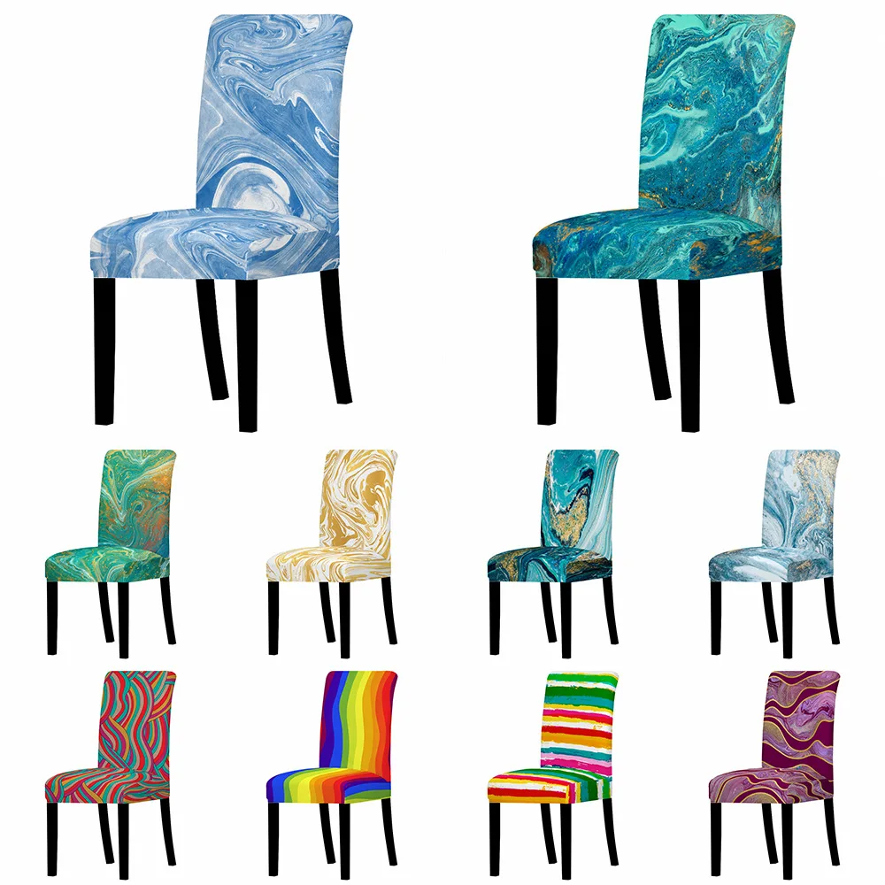 

Marbling Print Elastic Stretchable Chair Covers Dining Room Home Decor Kitchen Dining Chairs Covers Spandex Seat Cover 1PC