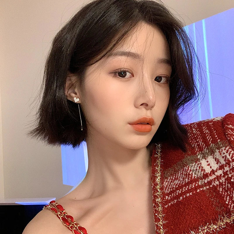 Long Women Earrings for Women 2022 Luxury Heart Chain Shiny Zircon Cute New in Christmas Gifts Trending Korean Designer Fashion