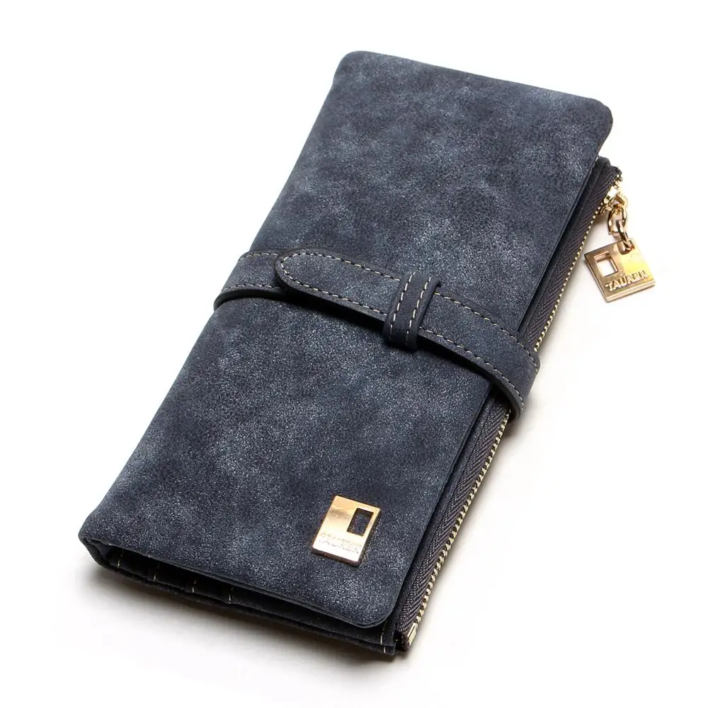 

New Fashion Women Wallets Drawstring Nubuck Leather Zipper Long Design Purse Two Fold More Color Clutch