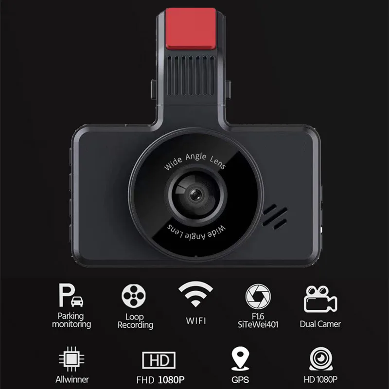 Автомобильный видеорегистратор 1296P с двойным объективом встроенный GPS Wi-Fi