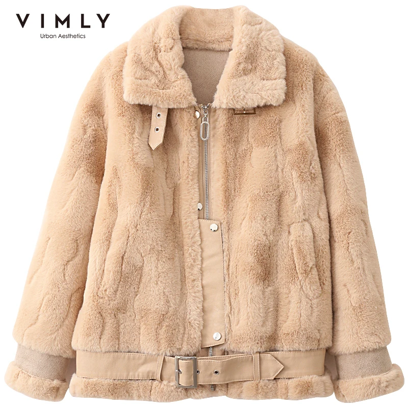 Vimly Double-faced Faux Fur Coat 2022 Fashion Moto Biker Style Ladies Zipper Winter Fur Jacket for Women Female Clothing 50352