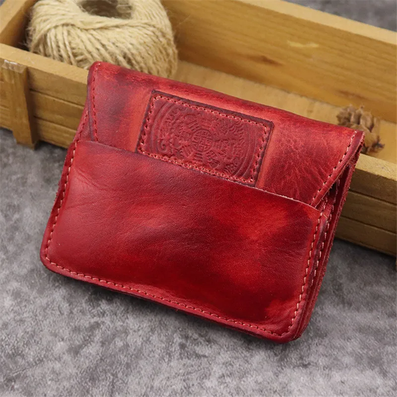 washed vegetable tanned cowhide vintage highquality real leather large capacity mini small and cute card holder Short coin purse