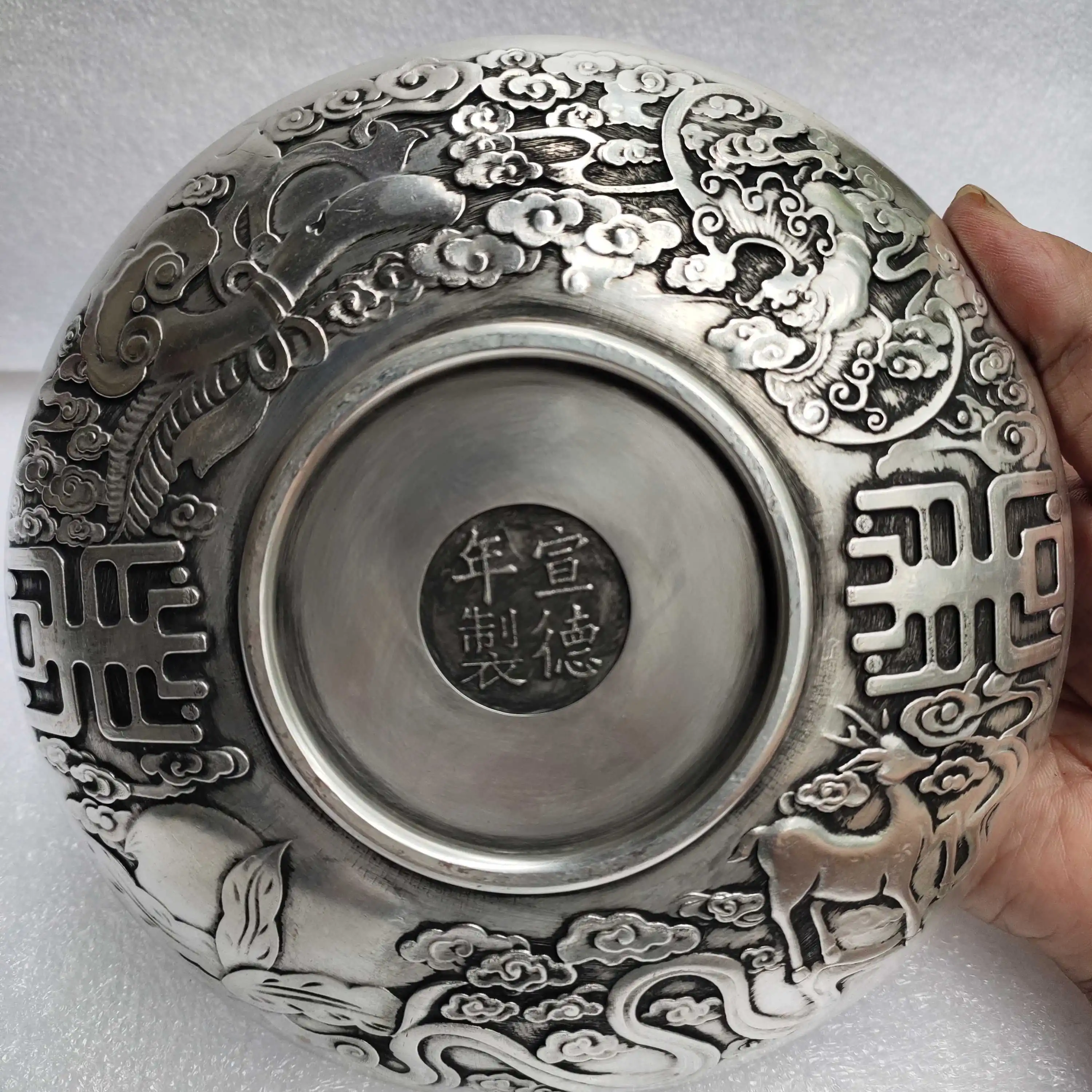 Античная Коллекция Посуды из бронзы Белая медная Посеребренная тарелка с