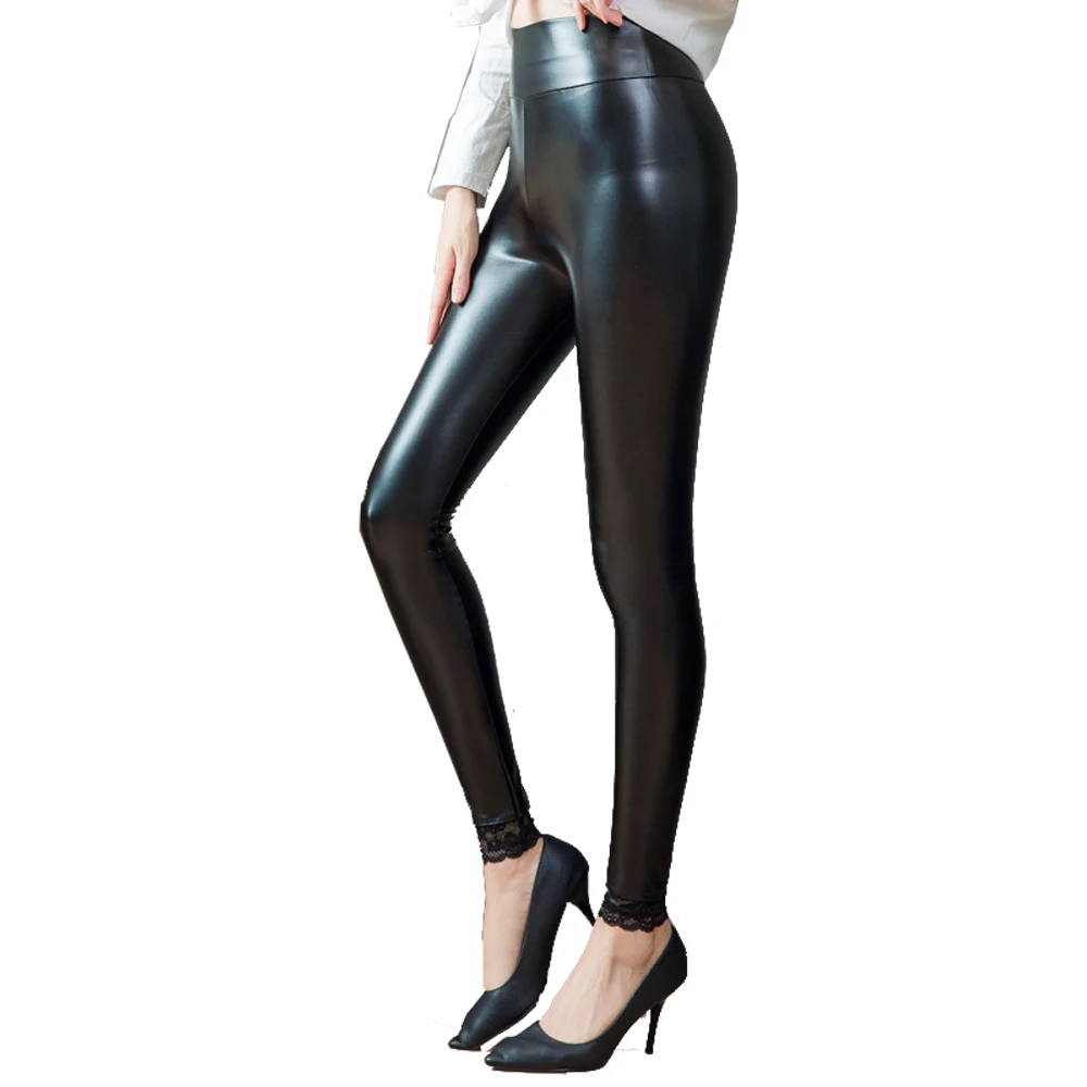 Black S-3XL Women's Black Shiny PU Faux 