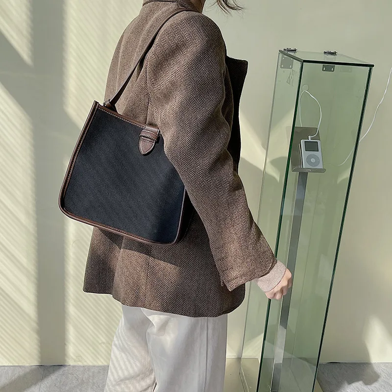 

Single Shoulder Bag Female Senior Sense Canvas Combo Bag Large Capacity Bag Assorted Fall Vintage Underarm Bag