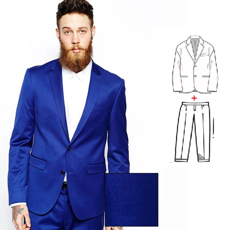 Costume Homme Classic Men's Suit 2 Pieces Royal Blue Slim Fit Groom Tuxedos for Wedding Tailor Made Best Man Party Suits
