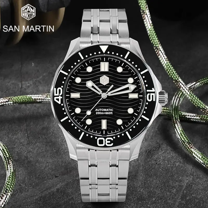 

San Martin Stainless Steel Luxury Men's Automatic Mechanical Watch YN55 Sapphire BGW-9 Full Luminous 20Bar Waterproof Diver часы