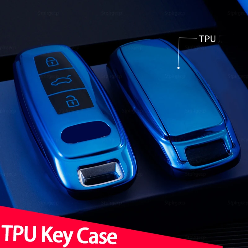

New TPU Car Remote Key Case Cover Shell Fob For Audi A6 A7 A8 E-tron Q5 Q8 C8 D5 Gold Edge Design Holder Protector Accessories