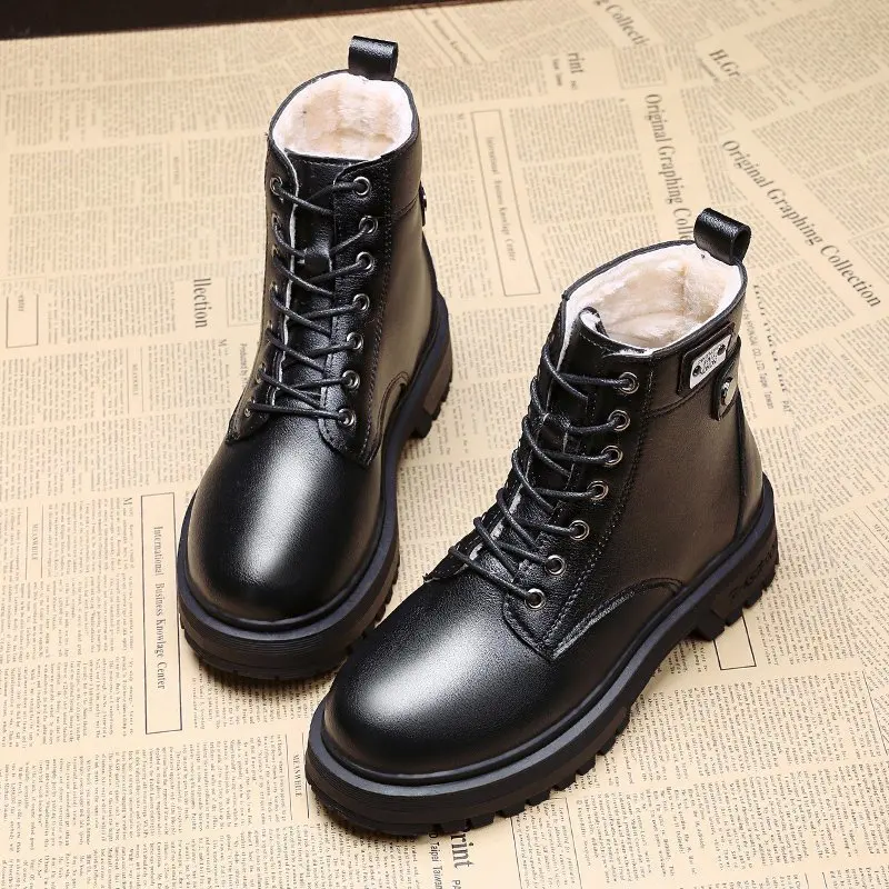 

Autumn Winter Combat Boots Women Fashion Punk Gothic Ankle Fur PU Leather Black Platform Short Female Shoes