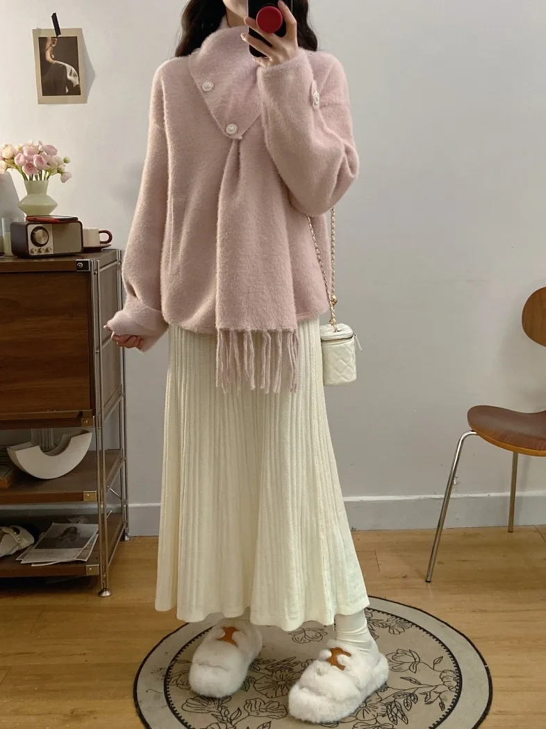 Осень 2024 изящный свободный вязаный кардиган во французском стиле шикарный