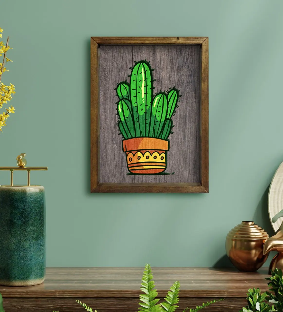 

BK дома кактус дизайн натурального дерева защелка Tablo-1