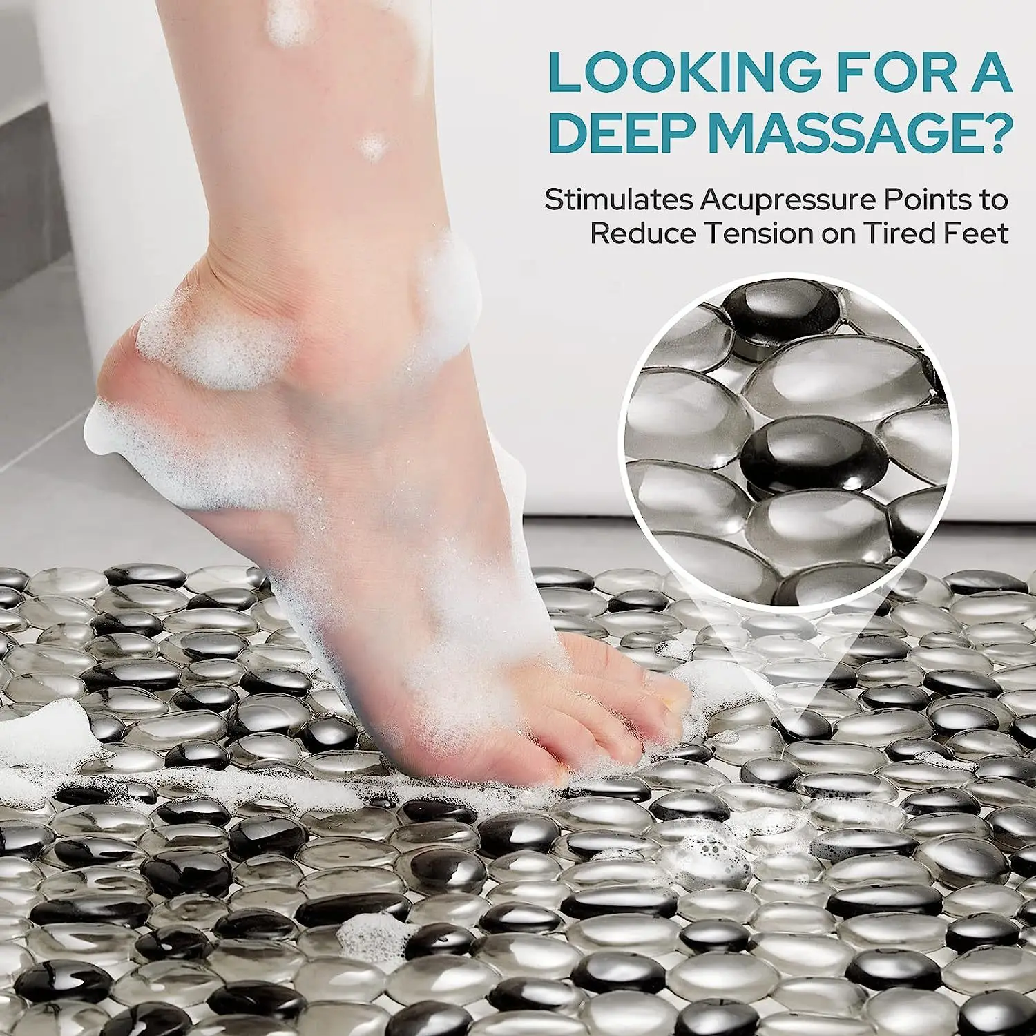 

90cm X 40cm Pebble Bathtub Mat PVC Suction Cup Bathroom Mat Anti-fall Foot Mat Shower Stone Mat In Stock