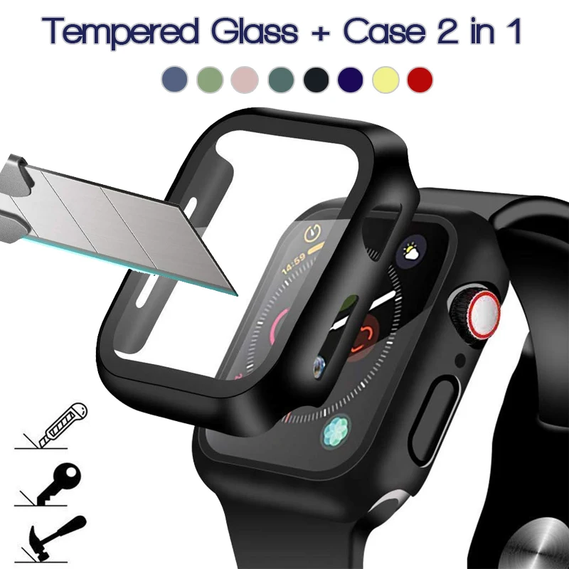 

360 full Screen protector Bumper Frame matte hard Case for Apple watch 6/SE/5/4/3/2/1 cover Tempered glass film for iwatch 4/5
