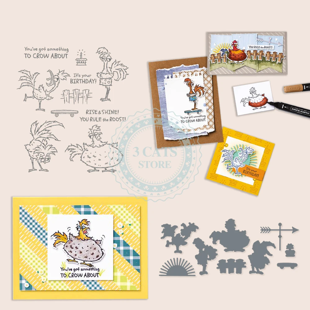 

Забавные прозрачные штампы MP730 с петухом и металлические штампы для рукоделия, скрапбукинга, украшения альбомов, тисненые бумажные карты, процесс высечки