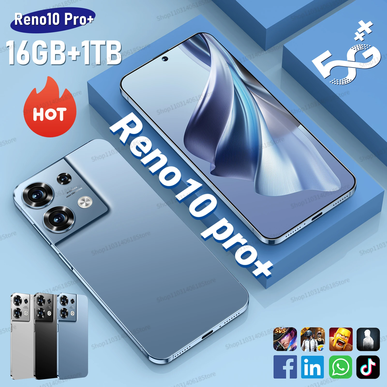 

Original Smartphone Reno10 Pro+ 7.0 inch HD Screen 16GB+1TB S24 5G Phone Dual Sim Celulares Android13 Face Unlock 6800mAh 72MP