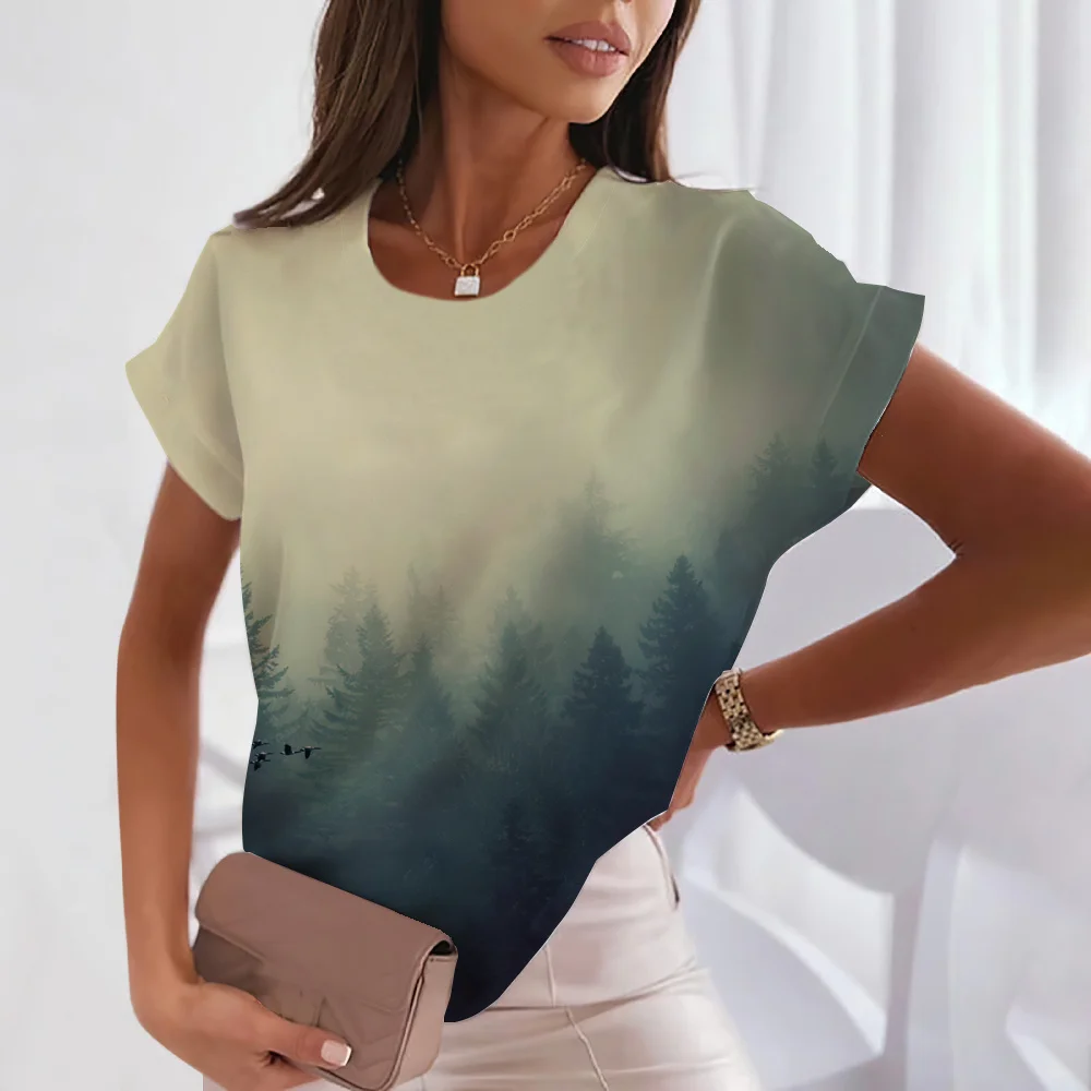 

Summer Women's Abstract Cool Fashion Print Short Sleeves Clothing O-neck Female Casual Pullover Fashion Tops Elegant T Shirts