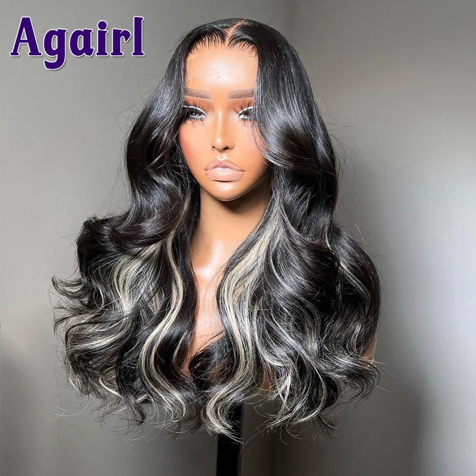 Silver Gray Highlight 32 30 Inch Human Hair Lace Frontal Wig Grey Black Transparent 13X4 13x6 Full Lace Body Wave Lace Front Wig