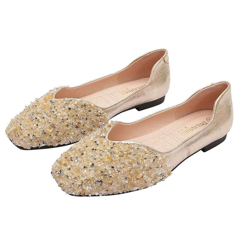 

Square Toe Rhinestone Shoes Women's Spring New Fashion Flat Heel Floating Shoes Fairy Comfortable Women's Shoes Ballet Flats