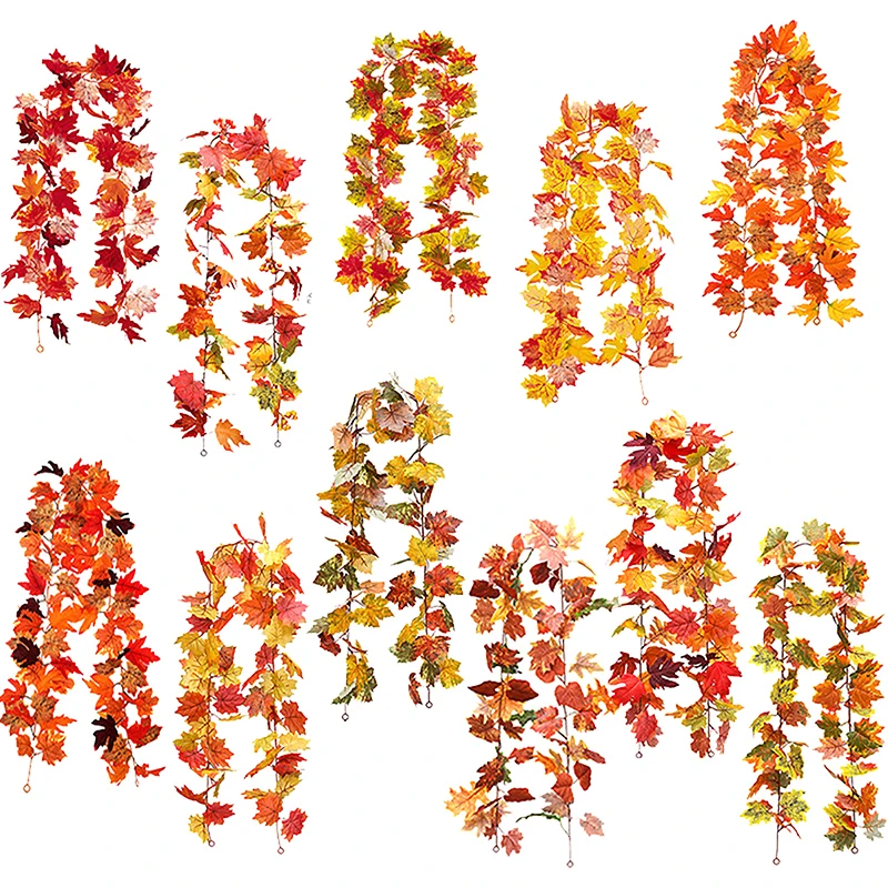 

Artificial Plants Hanging Autumn Maple Leaf Vines Outdoor Indoor Fall Garland Home Fireplace Thanksgiving Christmas Decorations