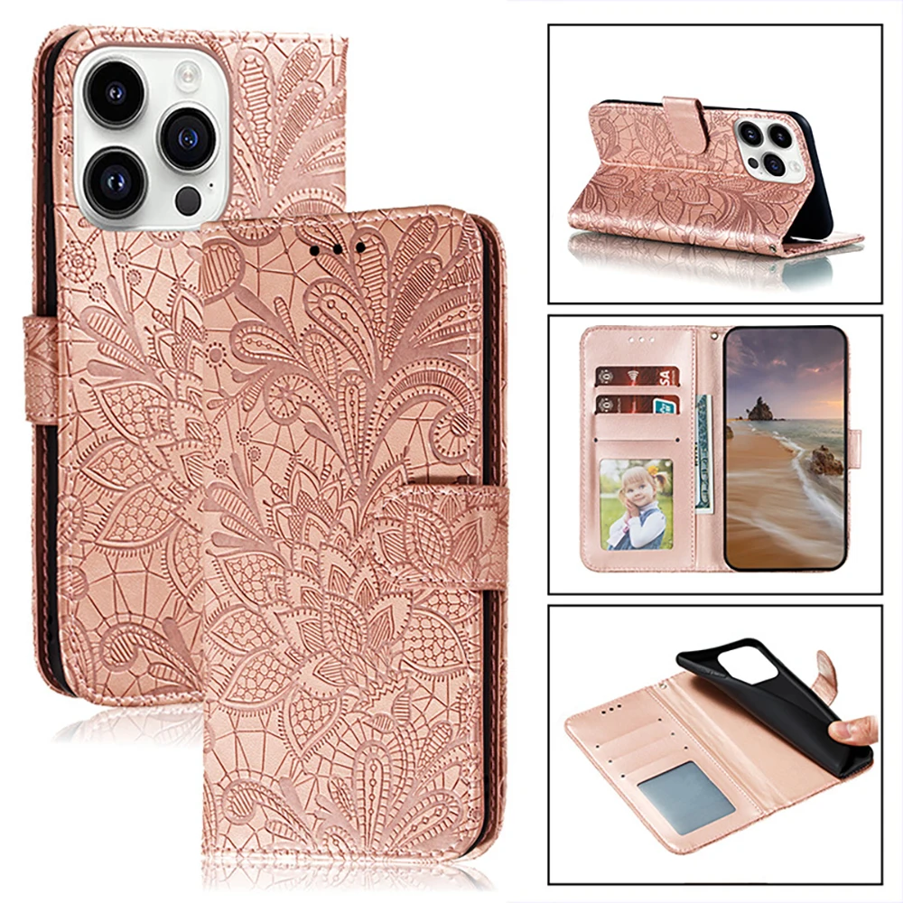 Фото Для SAMSUNG S25 ULTRA PLUS 24 23 22 21 20 FE Роскошный чехол с кружевным цветочным узором и откидной крышкой, высококачественный чехол для телефона Sense of Design №1