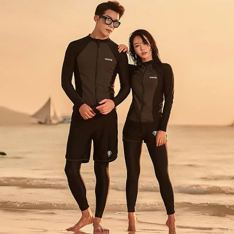 

2023 New Korean Long Sleeve Multi Pieces Swimsuit Rash Guard Couples Swimwear Bathing Suits Surfing Long Pant Dropship