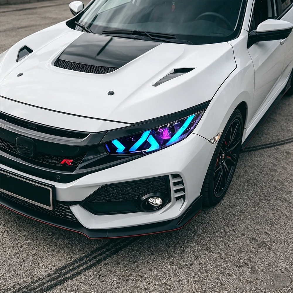 Фото Для Honda Civic X 10-го поколения FC 2016-2021: Обновленные фары с анимацией запуска, светодиодами RGB и линзами-проекторами. Автоаксессуары. №3
