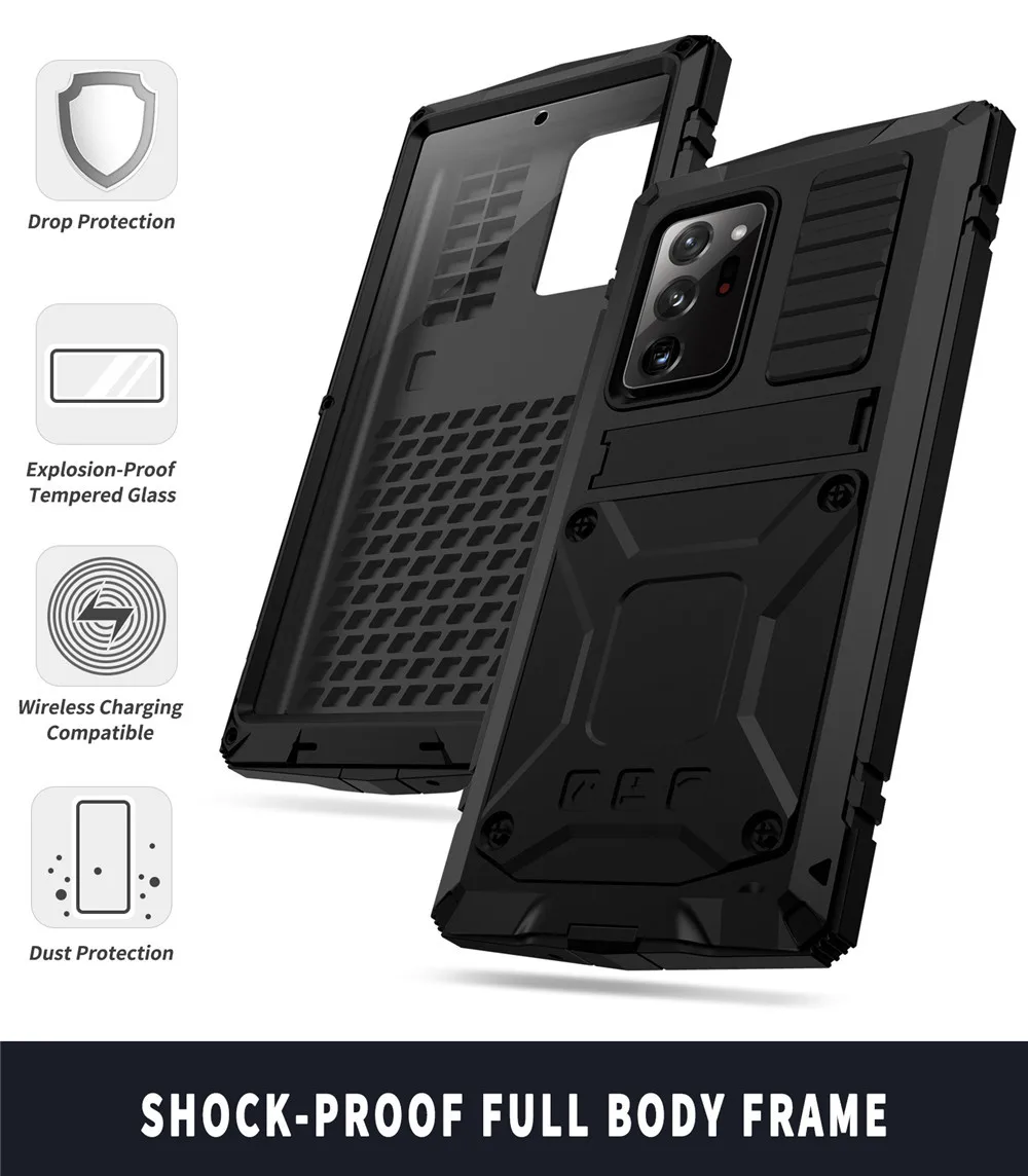 Full-Body Metal Protective Case for Samsung Galaxy S21 S20 Note 20 Ultra Plus A32 A52 A72 5G 4G Kickstand Armor Shockproof Cover