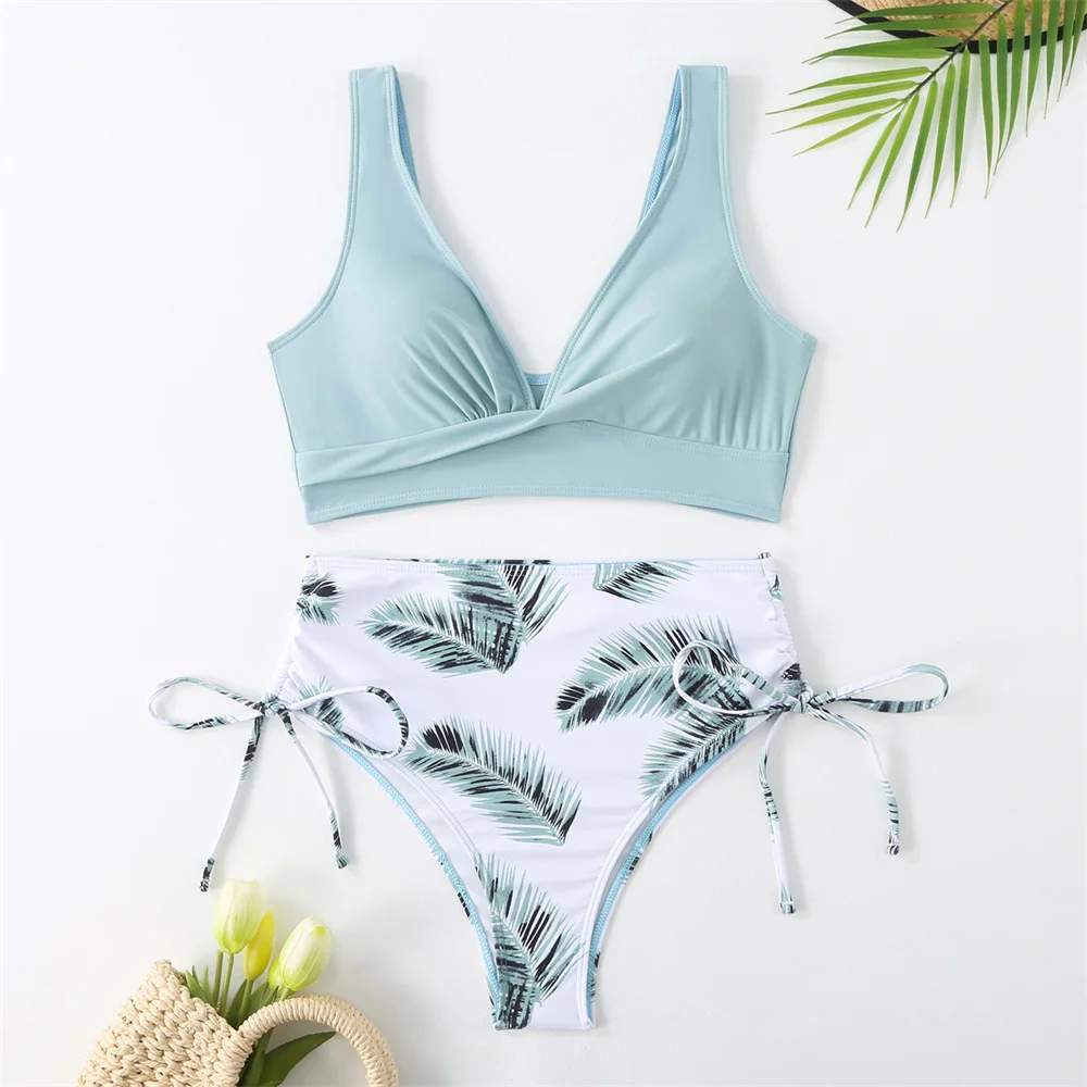 Y2K Купальник с высокой талией и принтом бикини эффектом пуш-ап купальные костюмы