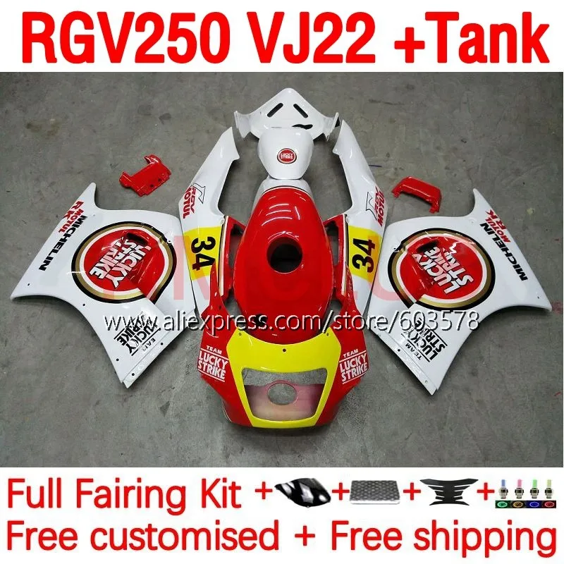 

Body+Tank For SUZUKI RGV 250 SAPC VJ22 RGV-250 RGV250 90 91 92 93 94 95 96 1990 1992 1995 1996 Fairing Kit 183No.0 Lucky Strike
