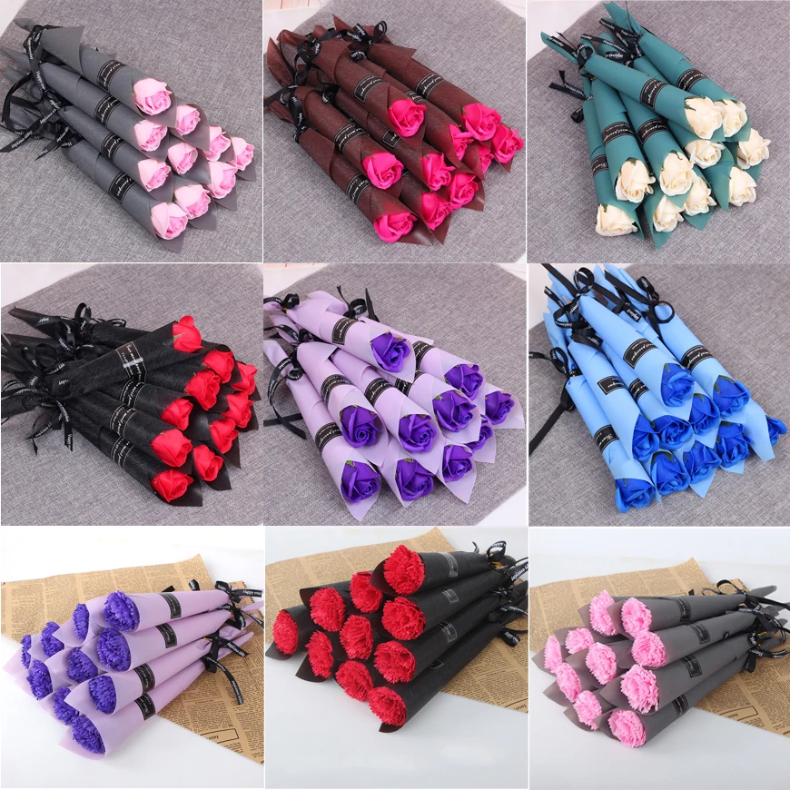 

3/5/10Pcs Soap Rose Bouquet Valentines Day Gift for Fridend Wedding Bouquet Home Decorations Holding Artificial Rose Flowers