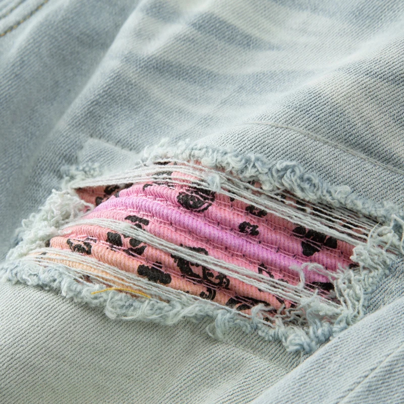 High Street Fashion Men Jeans Retro Washed Blue Elastic Stretch Skinny Fit Ripped Jeans Men Patched Designer Hip Hop Brand Pants