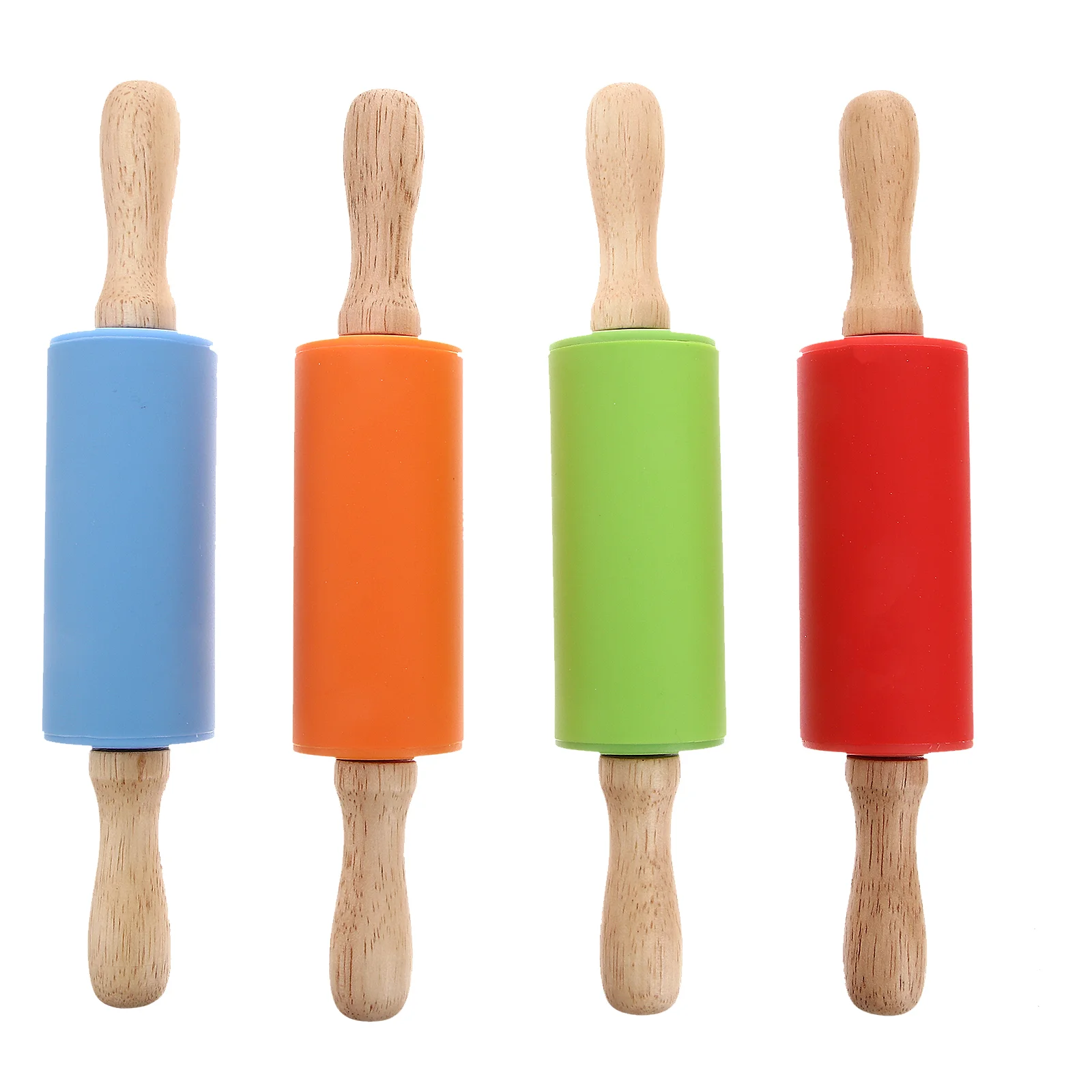 

4 PCS Tiny Wooden Rolling Pin Silicone Toys Non-stick Rolling Pin Furniture Rollers Accessories Baking Dough Roller Children