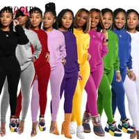 casual women solid tracksuit long sleeve 2 piece set outfis top and pants suit jogging femme matching sets 10 colour 2xl cloth