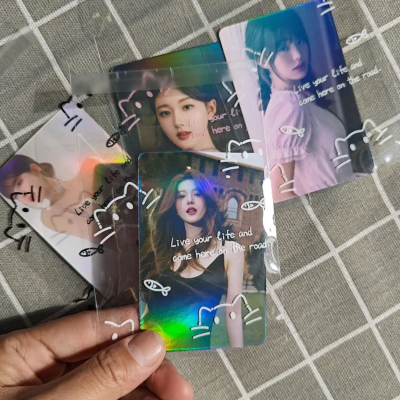 

50 шт., самоклеящиеся мешки для фотокарт с принтом кошек и рыбок