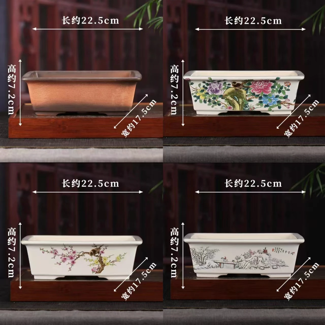 Ceramic Bonsai Pot Tradition China Succulents Garden Decoration Jingdezhen color Antique Flower And Bird，Pot Cactus