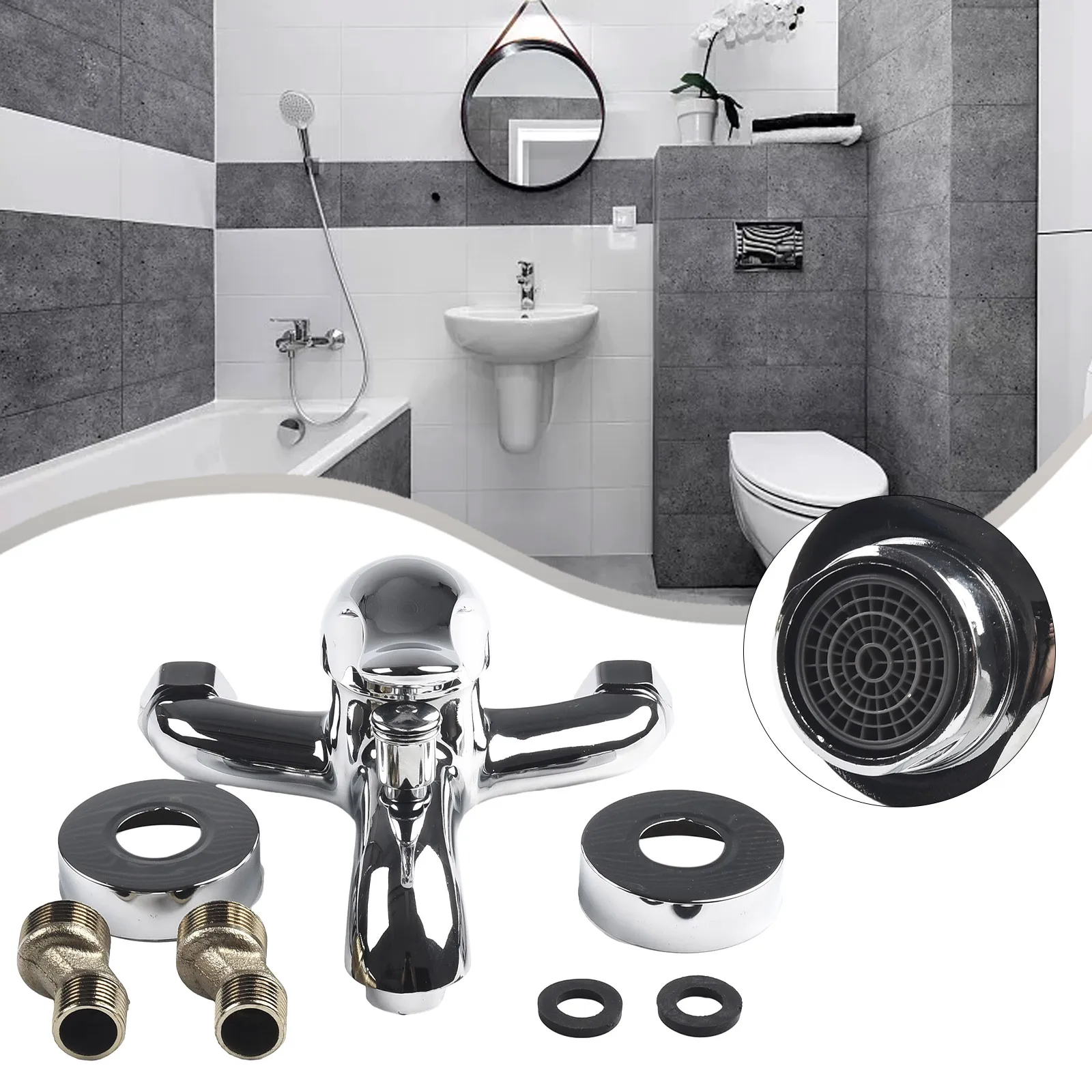 

Durable Basin Faucets Mixing Valve Kits Set Thermostats Wall Mounted Zinc Alloy Accessories Dual Spout Bathroom