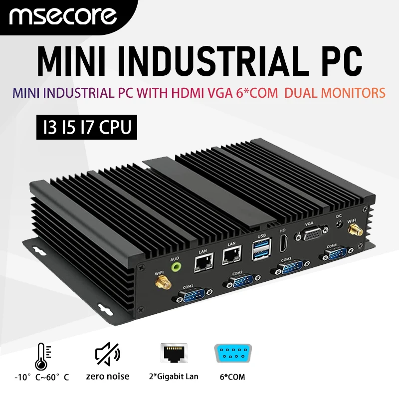 

MSECORE MK600 Intel core I3 i5 i7 Fanless Mini PC Windows 10 industrial computer linux barebone system 6*COM 2*LAN HTPC HD WiFi