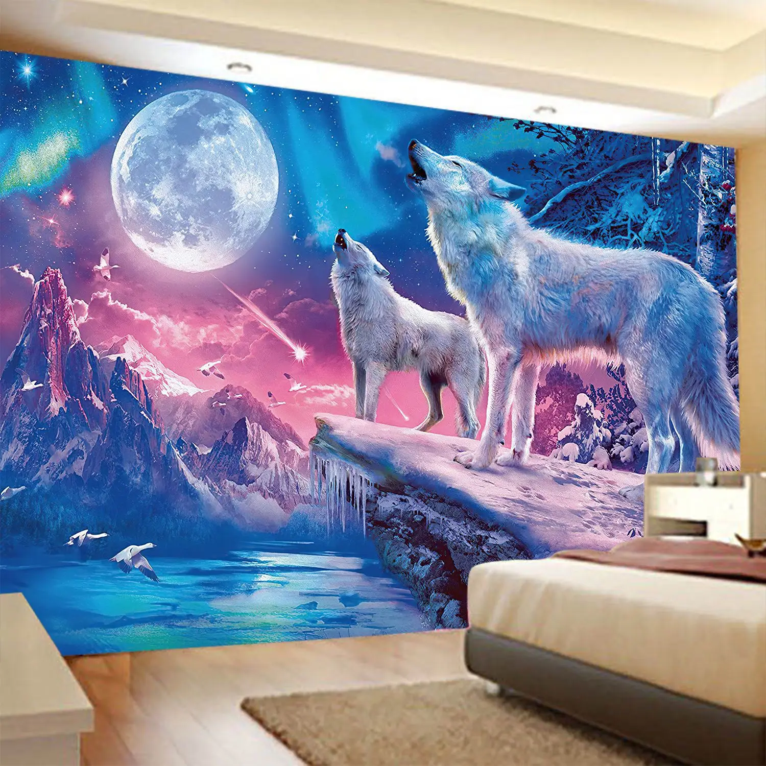 

Moon Wolves in the Forest Tapestry Wall Hanging Hippie Tapiz Animal Mystery Psychedelic Landscape Dorm Home Decor